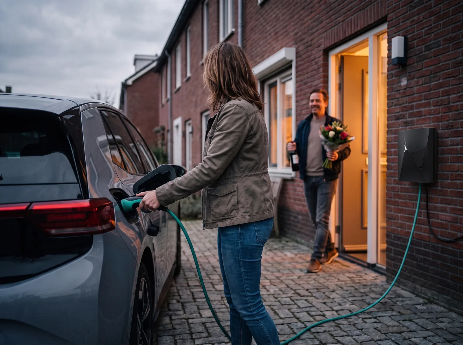 Joulo Deel: de gastvrouw plugt in terwijl de gast naar de deur loopt