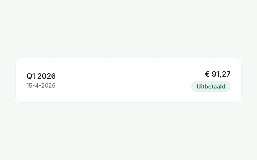 Kwartaaluitbetaling in het Joulo dashboard met status uitbetaald